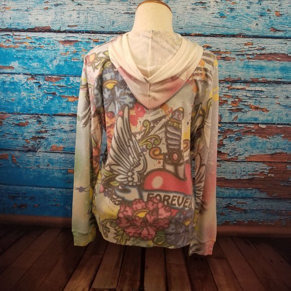 Wet Seal White with Tattoo Print Hooded Jacket - Picture 5 of 8